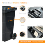 Bote de Basura 120 Lts. / 30 Galones color Negro - Imagen 9