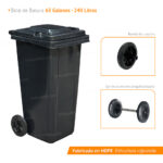 Bote de Basura 240 Lts. / 65 Galones color Negro - Imagen 9