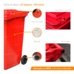 Bote de Basura 240 Lts. / 65 Galones color Rojo - Imagen 7