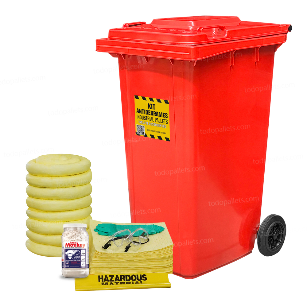 Kit65HazMatC_001 Kit Antiderrames Móvil 65 Galones con Contenedor de Plástico - Líquidos Agresivos HazMat - Imagen 1